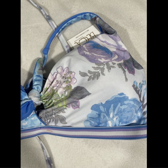 NWT BECCA Vintage Floral Halter Bikini‎ Top in Blue/Purple [SZ Large ] - Picture 6 of 11